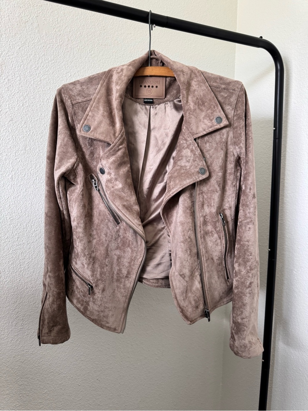 Blank NYC Taupe Suede-Look Moto Jacket - XS